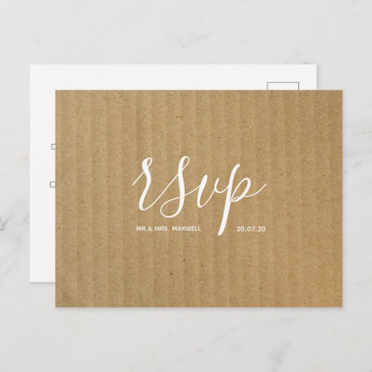 Rustic Wedding Rsvp-kaart | Kraft Paper Script Uitnodiging Briefkaart (Voorkant / Achterkant)