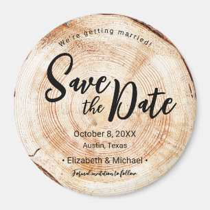 Rustic Wedding Save the date faux wood slice Magneet