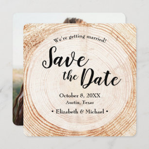 Rustic Wedding Save the date foto Wood Grain Invi Kaart