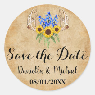 Rustic Wedding Save the Date Ronde Sticker