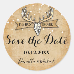 Rustic Wedding Save the Date Ronde Sticker