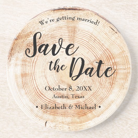 Rustic Wedding Save the date Wood Grain Zandsteen Onderzetter (Voorkant)