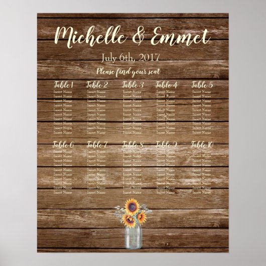 Rustic Wedding Seating Chart, Rustic, Sunflower Poster (Voorkant)