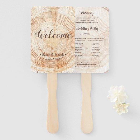 Rustic Wedding Simple Order of Service Wood Grain Handwaaier (Voorkant en achterkant)