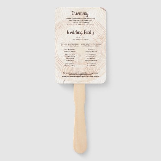 Rustic Wedding Simple Order of Service Wood Grain Handwaaier (Achterkant)