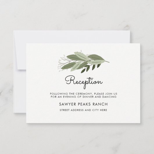 Rustic Wedding Sprigs Reception Kaart (Voorkant)