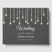 Rustic Wedding String Lights Black White Gastenboek (Voorkant)