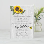 Rustic Wedding Sunflower Barn Wood Gray Kaart (Staand voorkant)