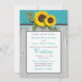 Rustic Wedding Sunflower Blauwgroen Wood Grijze st Kaart (Voorkant)