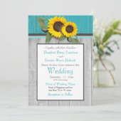 Rustic Wedding Sunflower Blauwgroen Wood Grijze st Kaart (Staand voorkant)