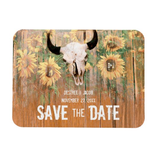 Rustic Wedding Sunflower Bull Skull Save the Date Magneet (Horizontaal)