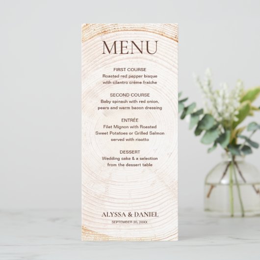 Rustic Wedding Tree rings Wood bark Grain  Menu (Staand voorkant)