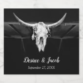 Rustic Wedding Western Black and White Bull Skull Sparkling Wijnetiket (Enkel label)
