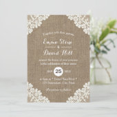 Rustic Wedding White Lace & Burlap Kaart (Staand voorkant)