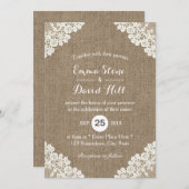 Rustic Wedding White Lace & Burlap Kaart (Voorkant / Achterkant)