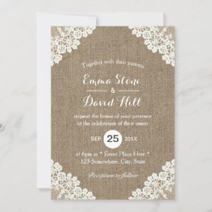 Rustic Wedding White Lace & Burlap Kaart