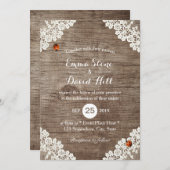 Rustic Wedding White Lace Ladybugs Kaart (Voorkant / Achterkant)