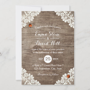 Rustic Wedding White Lace Ladybugs Kaart