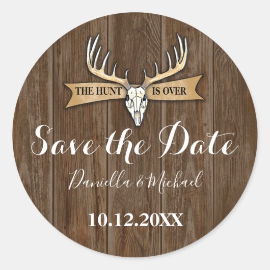 Rustic Wedding  Wood Bespaar de Datum Ronde Sticker (Voorkant)