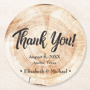 Rustic Wedding Wood Cut Bedankt Magnet Ronde Kartonnen Onderzetter