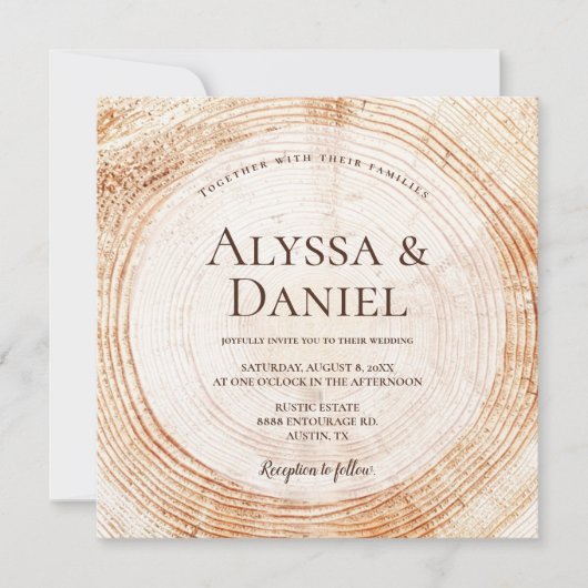Rustic Wedding Wood Cut Grain Custom Invitation Kaart (Voorkant)