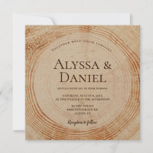 Rustic Wedding Wood Cut Grain Custom Invitation Kaart