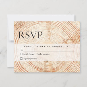 Rustic Wedding Wood Cut Slice Mail als reactie RSVP Kaartje