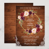 Rustic Wedding Wood Floral Wreath Lace Invite Kaart (Voorkant / Achterkant)