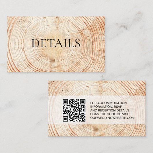 Rustic Wedding Wood Grain Details QR Code Sjabloon (Voorkant / Achterkant)