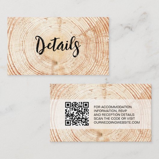 Rustic Wedding Wood Grain QR code Script Details Informatiekaartje (Voorkant / Achterkant)