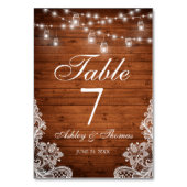 Rustic Wedding Wood Jar Lights Lace Kaart (Achterkant)