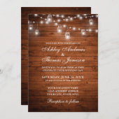 Rustic Wedding Wood Jar String Lights Kaart (Voorkant / Achterkant)