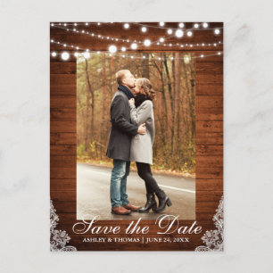Rustic Wedding Wood Lace Save the Date Aankondigingskaart