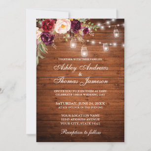 Rustic Wedding Wood Licht Jars Floral Kaart
