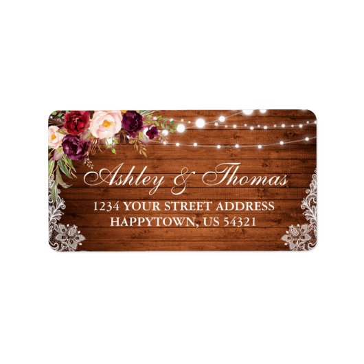 Rustic Wedding Wood Licht Lace Floral Address Etiket (Voorkant)