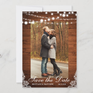 Rustic Wedding Wood Licht Lace Save the Date