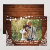 Rustic Wedding Wood Licht Lace Save the Date (Voorkant / Achterkant)