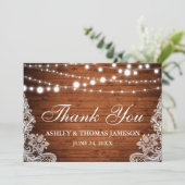 Rustic Wedding Wood String Lights Hartelijk dank Bedankkaart (Staand voorkant)