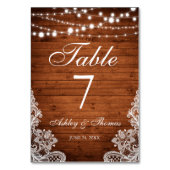 Rustic Wedding Wood String Lights Lace Kaart (Achterkant)