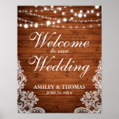 Rustic Wedding Wood String Lights Lace Poster (Voorkant)