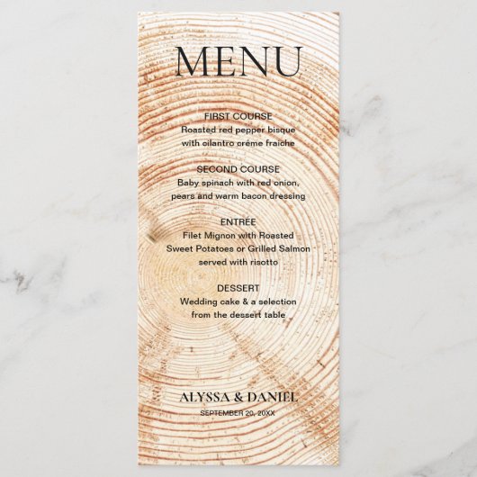 Rustic Wedding Woodland tree bark Grain  Menu (Voorkant)