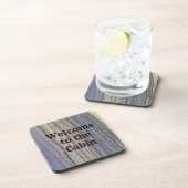 Rustic Welcome Cabin Vertical Stripe Woodgrain Bier Onderzetter (Rechterzijde)