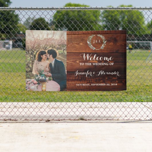 Rustic Welkom op onze foto van het huwelijksmonogr Spandoek (Insitu)