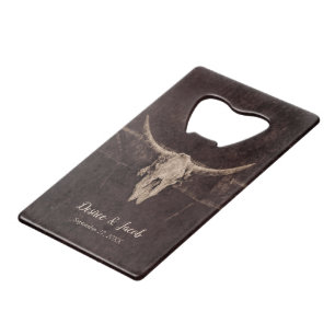 Rustic Western Bull Skull Wedding Country Texture Kredietkaart Flessenopener