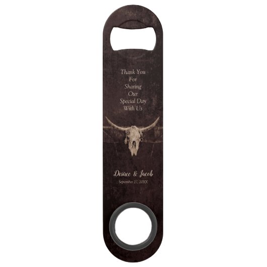 Rustic Western Bull Skull Wedding Country Texture Speed Flessenopener (Voorkant)