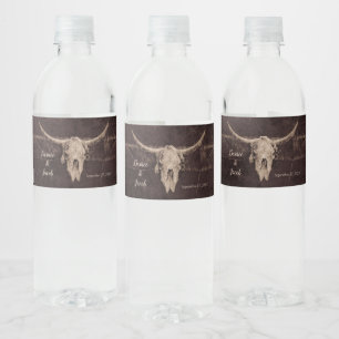 Rustic Western Bull Skull Wedding Country Texture Waterfles Etiket