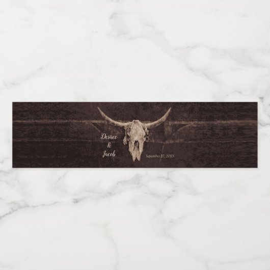 Rustic Western Bull Skull Wedding Country Texture Waterfles Etiket (Enkel label)