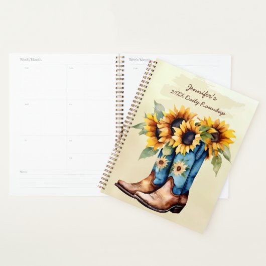 Rustic Western Cowboy Boots & Sunflowers (Devant avec enveloppe)