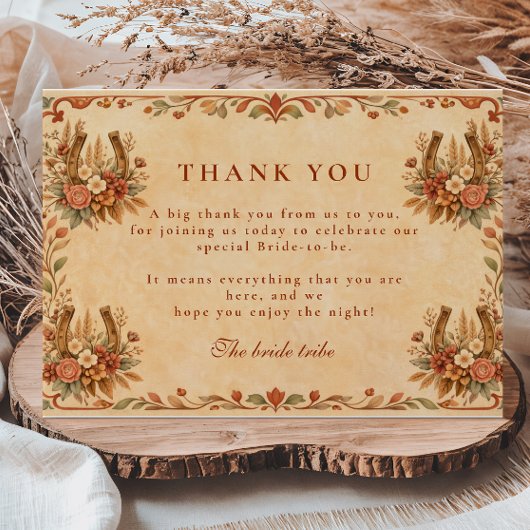 Rustic Western Floral Bridal Shower Bedankkaart