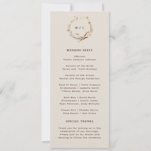 Rustic Western Ranch Programme de mariage (Dos)